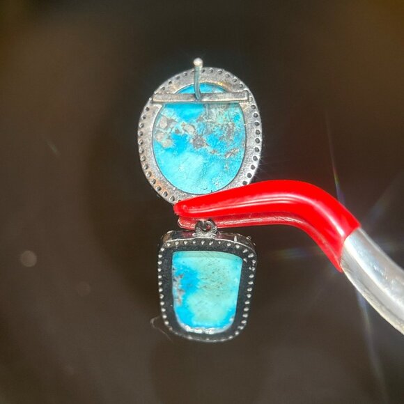 Turquoise Black Crystals Earrings in - Picture 4 of 7